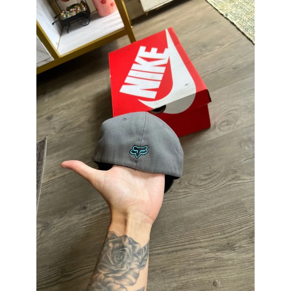 Vintage Fox Racing Flexfit Hat Youth OSFM Grey Blue Y2K
